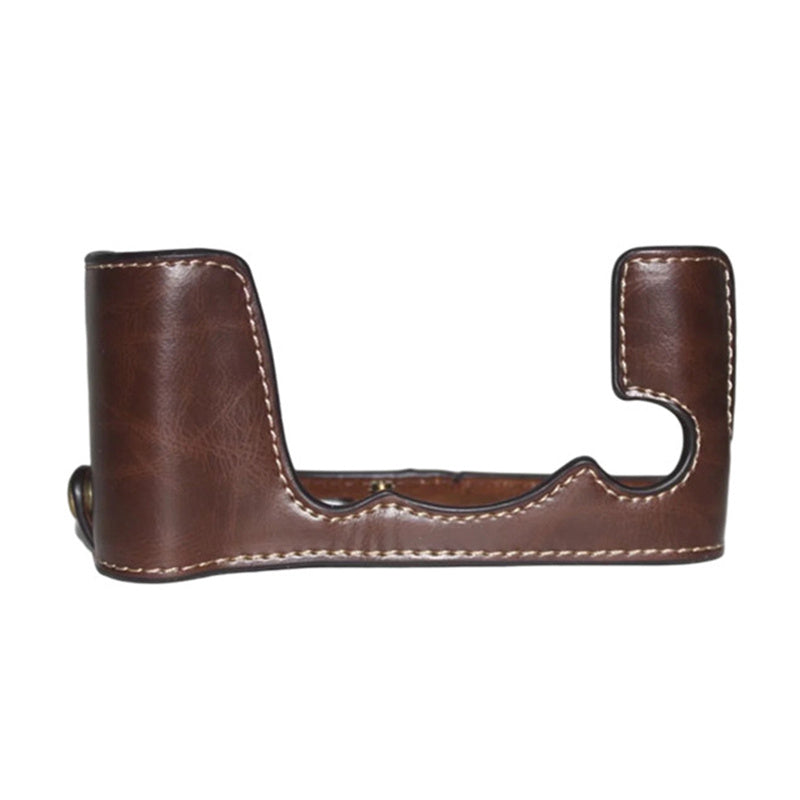 Uniqkart for Fujifilm X-E3 Camera Bottom Shell PU Leather Large Opening Design Protective Half Body Cover - Coffee