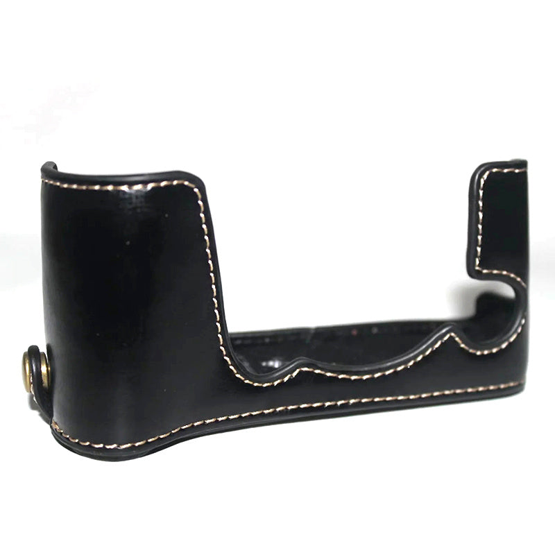 Uniqkart for Fujifilm X-E3 Camera Bottom Shell PU Leather Large Opening Design Protective Half Body Cover - Black