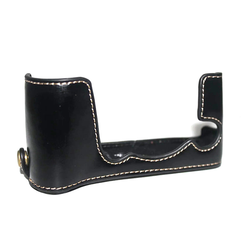 Uniqkart for Fujifilm X-E3 Camera PU Leather Bottom Case Battery Opening Design Half Body Protective Cover with Hand Strap - Black