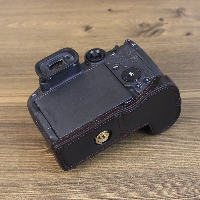 Uniqkart for Canon EOS R7 Digital Camera Bottom Case PU Leather Half Body Protective Cover with Battery Opening Design - Black