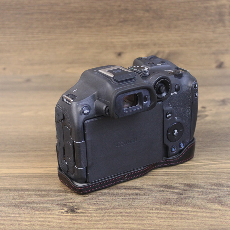 Uniqkart for Canon EOS R7 Digital Camera Bottom Case PU Leather Half Body Protective Cover with Battery Opening Design - Black