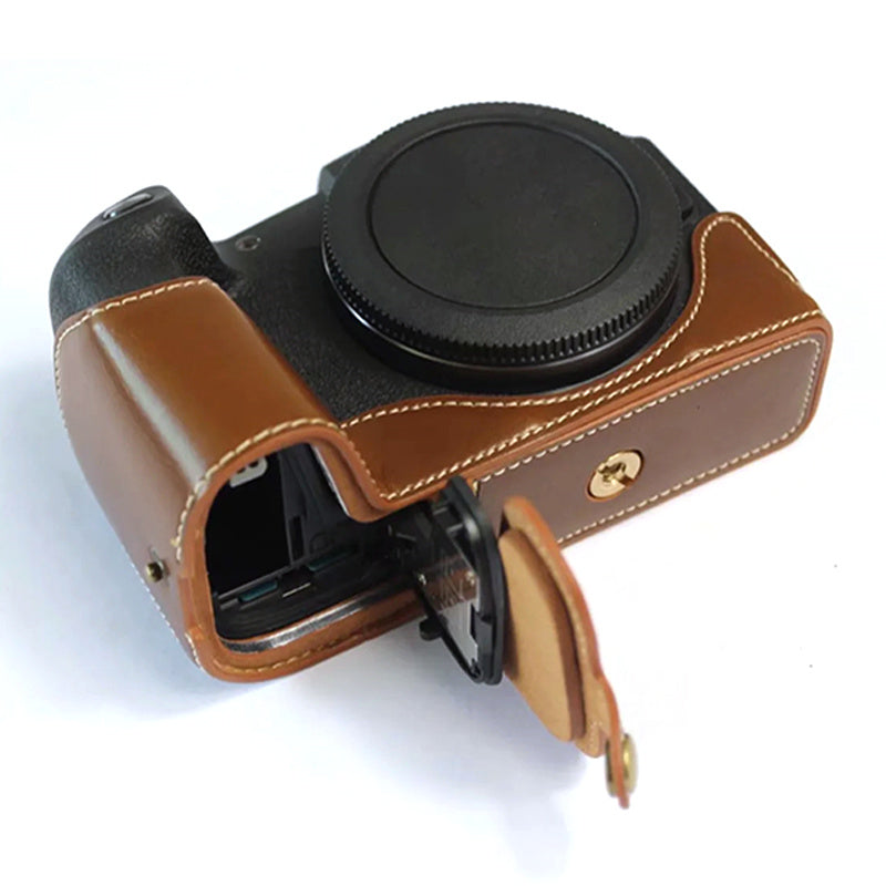 Uniqkart for Canon EOS RP PU Leather Camera Bottom Case with Hand Strap, Battery Opening Design Half Body Protective Cover - Brown