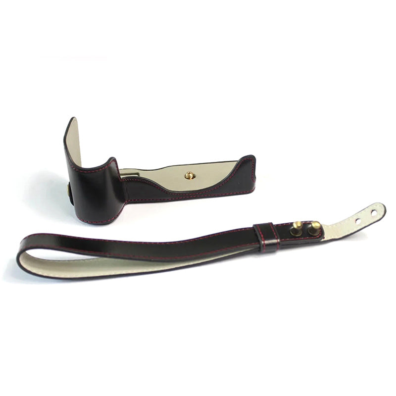 Uniqkart for Canon EOS RP PU Leather Camera Bottom Case with Hand Strap, Battery Opening Design Half Body Protective Cover - Black