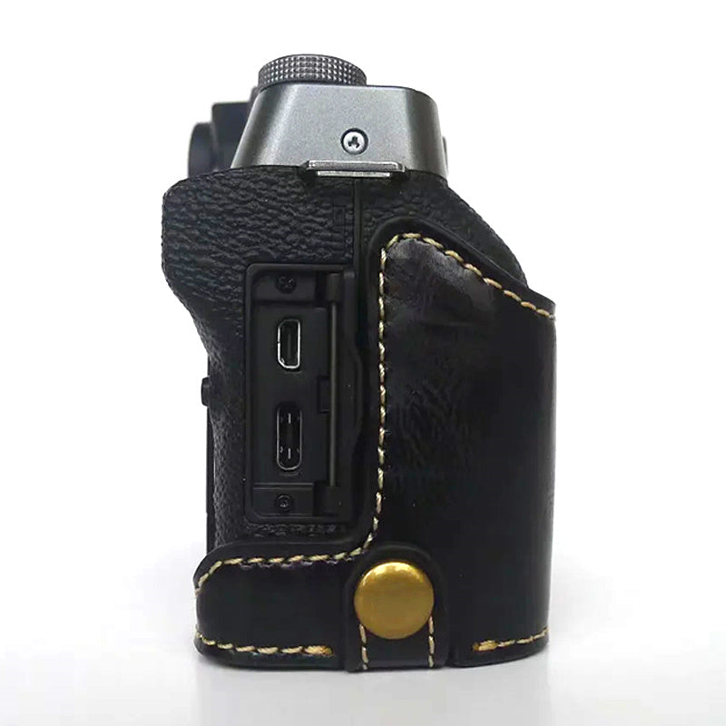 Uniqkart for Fujifilm X-T200 Digital Camera Protective Bottom Case Anti-scratch PU Leather Half Body Cover with Battery Opening - Black