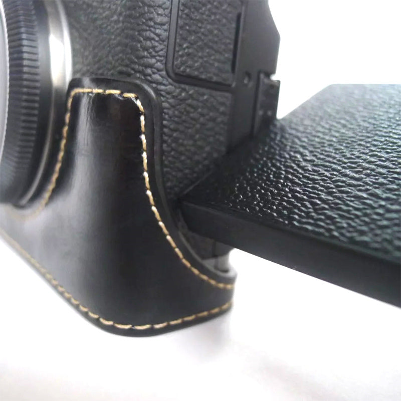 Uniqkart for Fujifilm X-T200 Digital Camera Protective Bottom Case Anti-scratch PU Leather Half Body Cover with Battery Opening - Black