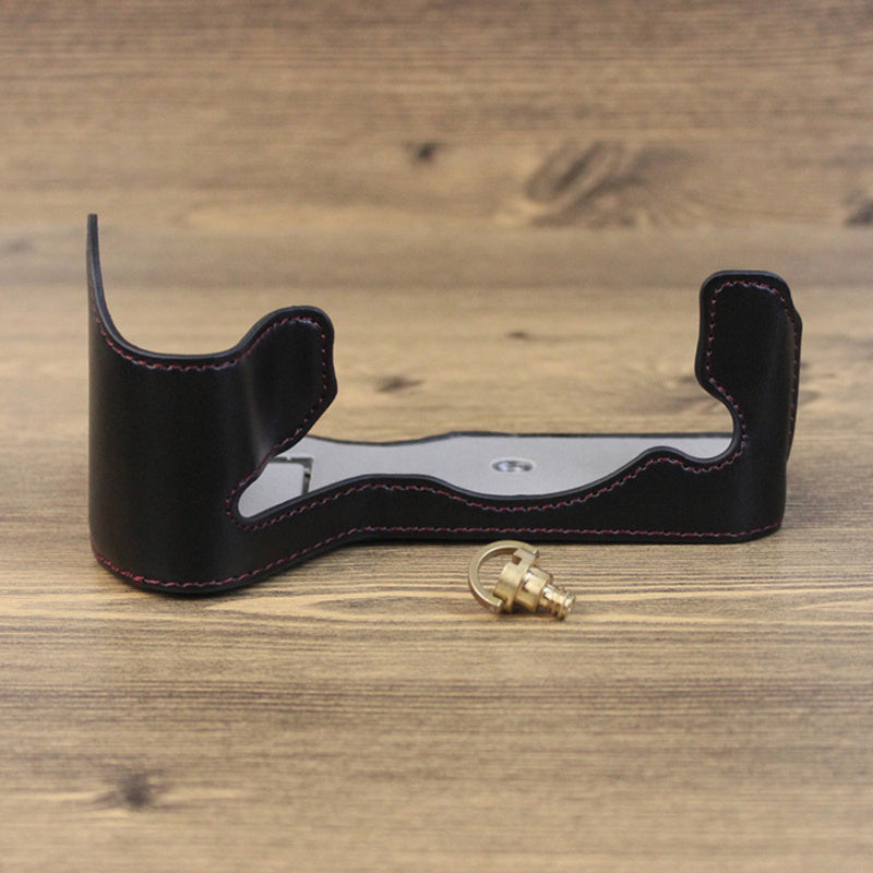 Uniqkart for Fujifilm X-H2s / X-H2 PU Leather Anti-scratch Camera Bottom Cover Large Opening Design Protective Half Body Case - Black