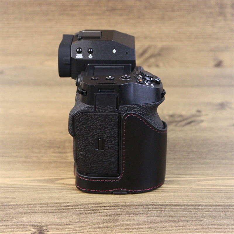 Uniqkart for Fujifilm X-H2s / X-H2 PU Leather Anti-scratch Camera Bottom Cover Large Opening Design Protective Half Body Case - Black