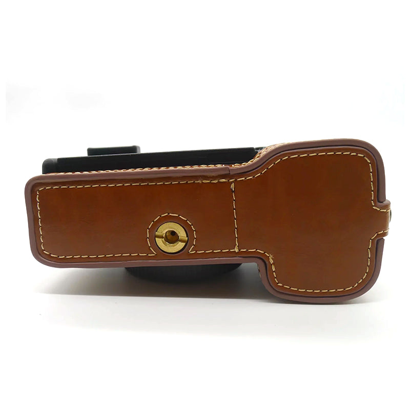 Uniqkart for Sony A7C PU Leather Camera Cover Half Protective Bottom Case with Battery Opening Design - Brown