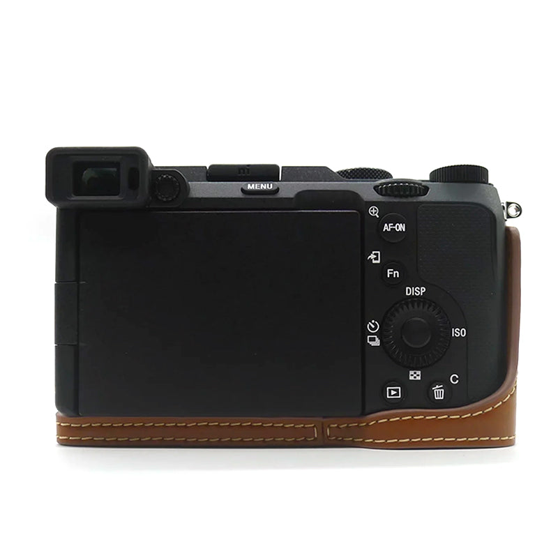 Uniqkart for Sony A7C PU Leather Camera Cover Half Protective Bottom Case with Battery Opening Design - Brown