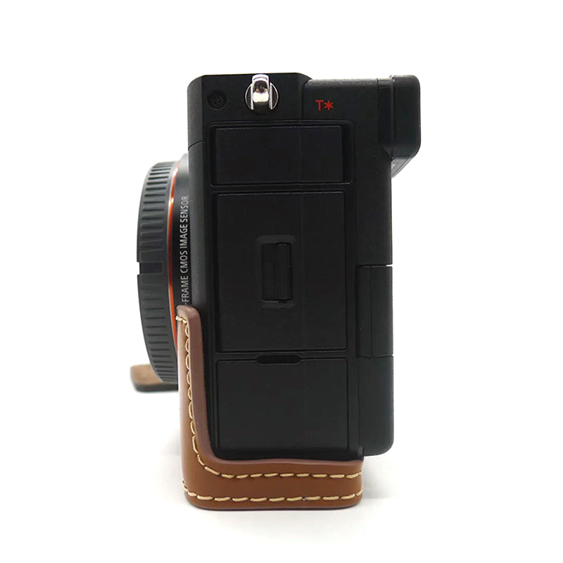 Uniqkart for Sony A7C PU Leather Camera Cover Half Protective Bottom Case with Battery Opening Design - Brown