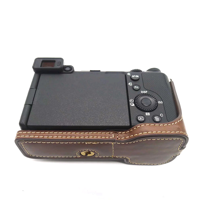 Uniqkart for Sony A7C PU Leather Camera Cover Half Protective Bottom Case with Battery Opening Design - Brown
