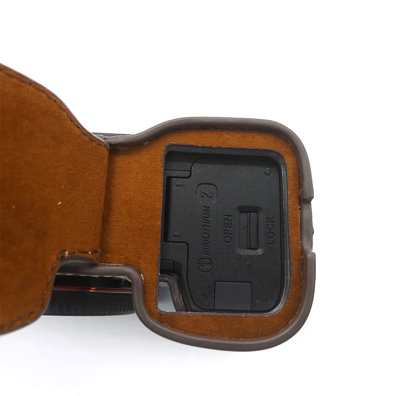 Uniqkart for Sony A7C PU Leather Camera Cover Half Protective Bottom Case with Battery Opening Design - Coffee