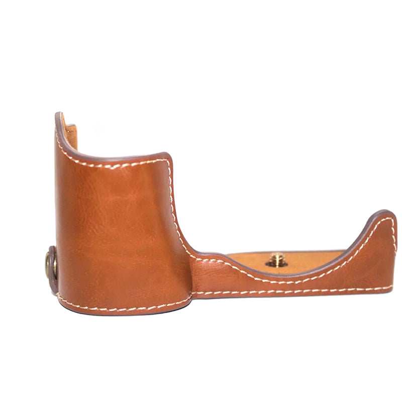 for Sony ZV-E10 Camera Bottom Case Anti-scratch PU Leather Half Protective Cover with Battery Opening Design - Brown