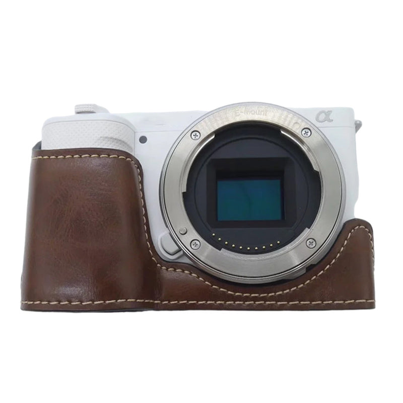 Uniqkart for Sony ZV-E10 Camera Bottom Case Anti-scratch PU Leather Half Protective Cover with Battery Opening Design - Coffee