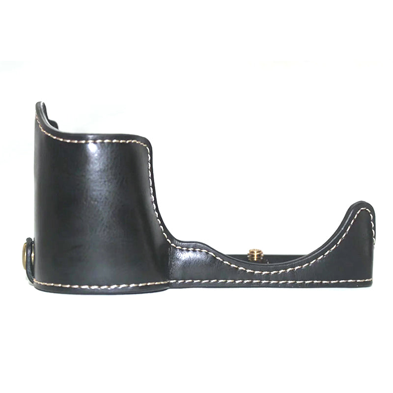 for Sony ZV-E10 Camera Bottom Case Anti-scratch PU Leather Half Protective Cover with Battery Opening Design - Black