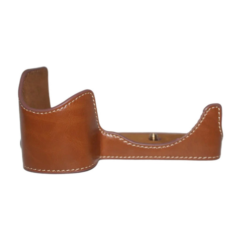 Uniqkart for Sony A6600 Camera Bottom Case Anti-scratch PU Leather Protective Half Body Cover with Battery Opening - Brown