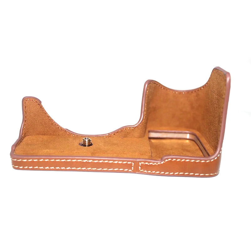 Uniqkart for Sony A6600 Camera Bottom Case Anti-scratch PU Leather Protective Half Body Cover with Battery Opening - Brown