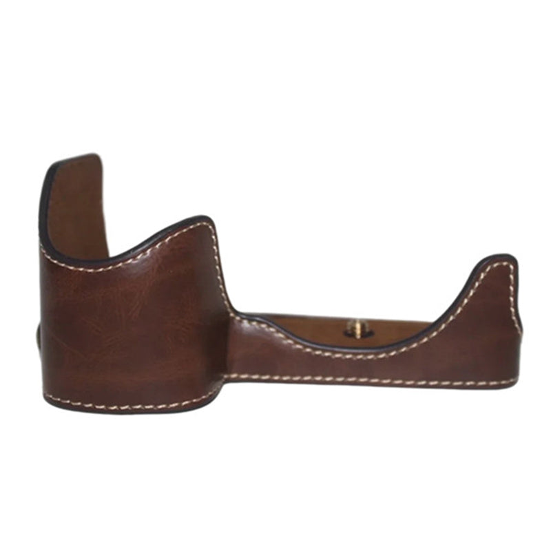 Uniqkart for Sony A6600 Camera Bottom Case Anti-scratch PU Leather Protective Half Body Cover with Battery Opening - Coffee