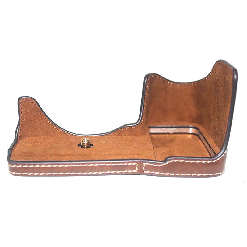 Uniqkart for Sony A6600 Camera Bottom Case Anti-scratch PU Leather Protective Half Body Cover with Battery Opening - Coffee