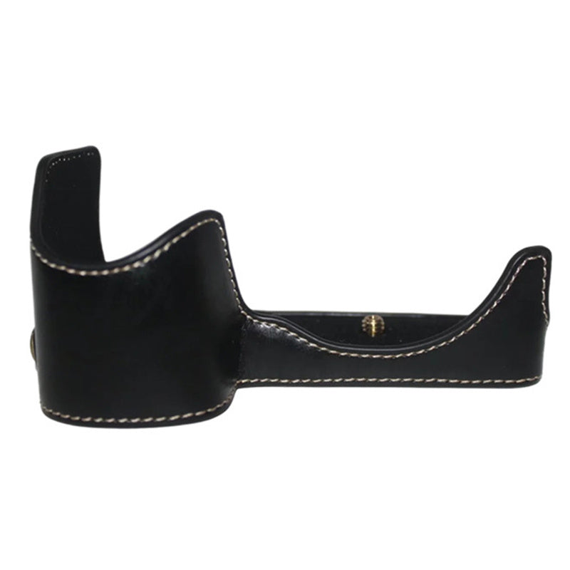 Uniqkart for Sony A6600 Camera Bottom Case Anti-scratch PU Leather Protective Half Body Cover with Battery Opening - Black