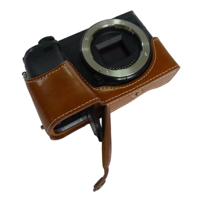 Uniqkart for Sony A6400 / A6300 / A6000 Camera Protective Half Body Cover PU Leather Bottom Case with Battery Opening - Brown