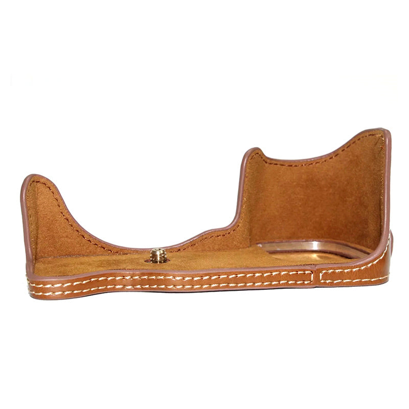 Uniqkart for Sony A6400 / A6300 / A6000 Camera Protective Half Body Cover PU Leather Bottom Case with Battery Opening - Brown