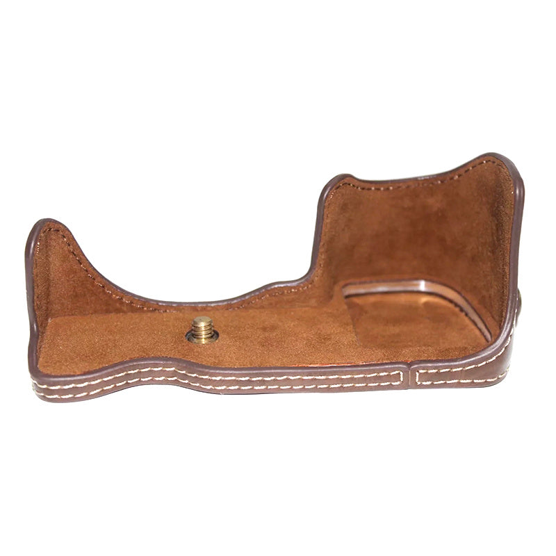 Uniqkart for Sony A6400 / A6300 / A6000 Camera Protective Half Body Cover PU Leather Bottom Case with Battery Opening - Coffee