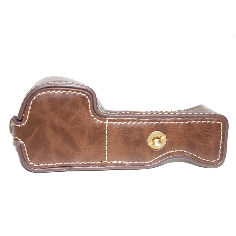 Uniqkart for Sony A6400 / A6300 / A6000 Camera Protective Half Body Cover PU Leather Bottom Case with Battery Opening - Coffee