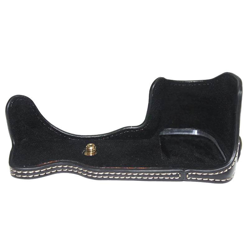 Uniqkart for Sony A6400 / A6300 / A6000 Camera Protective Half Body Cover PU Leather Bottom Case with Battery Opening - Black