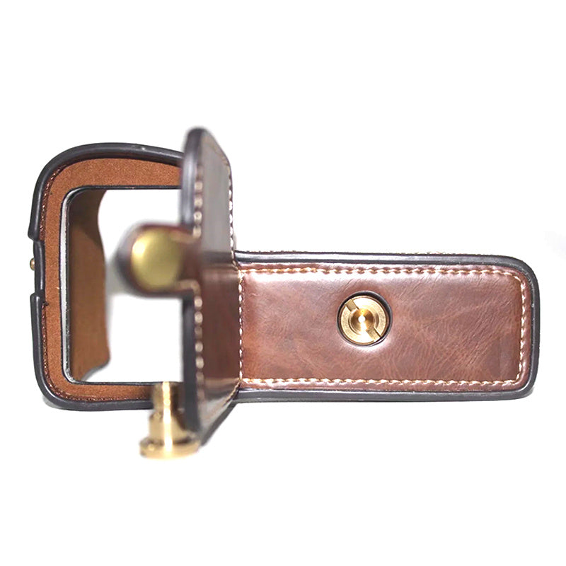 Uniqkart for Sony A6600 Anti-scratch PU Leather Camera Bottom Cover Battery Opening Design Half Body Protective Case with Hand Strap - Coffee