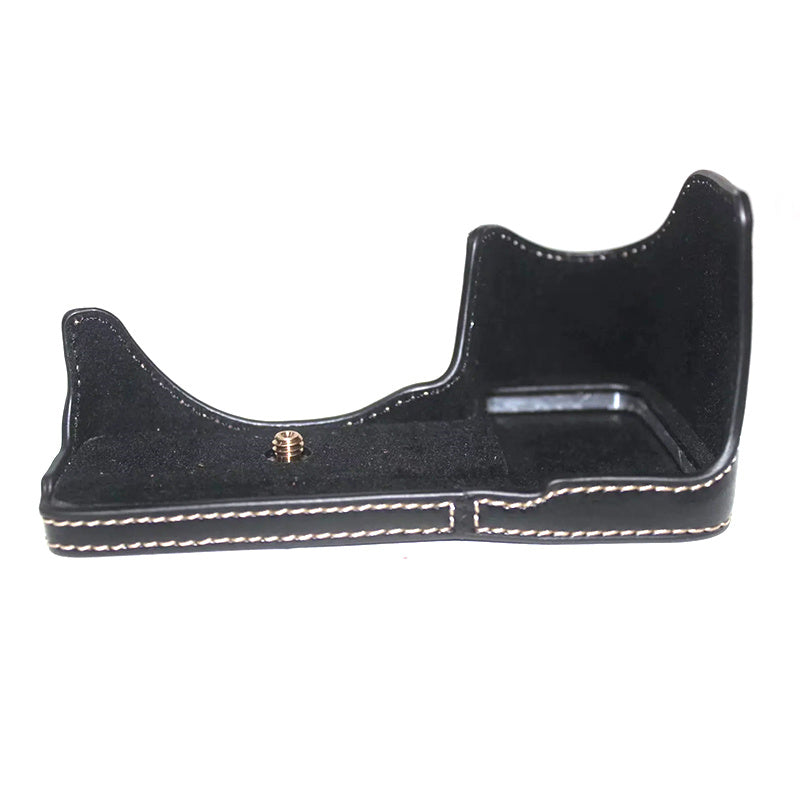 Uniqkart for Sony A6600 Anti-scratch PU Leather Camera Bottom Cover Battery Opening Design Half Body Protective Case with Hand Strap - Black