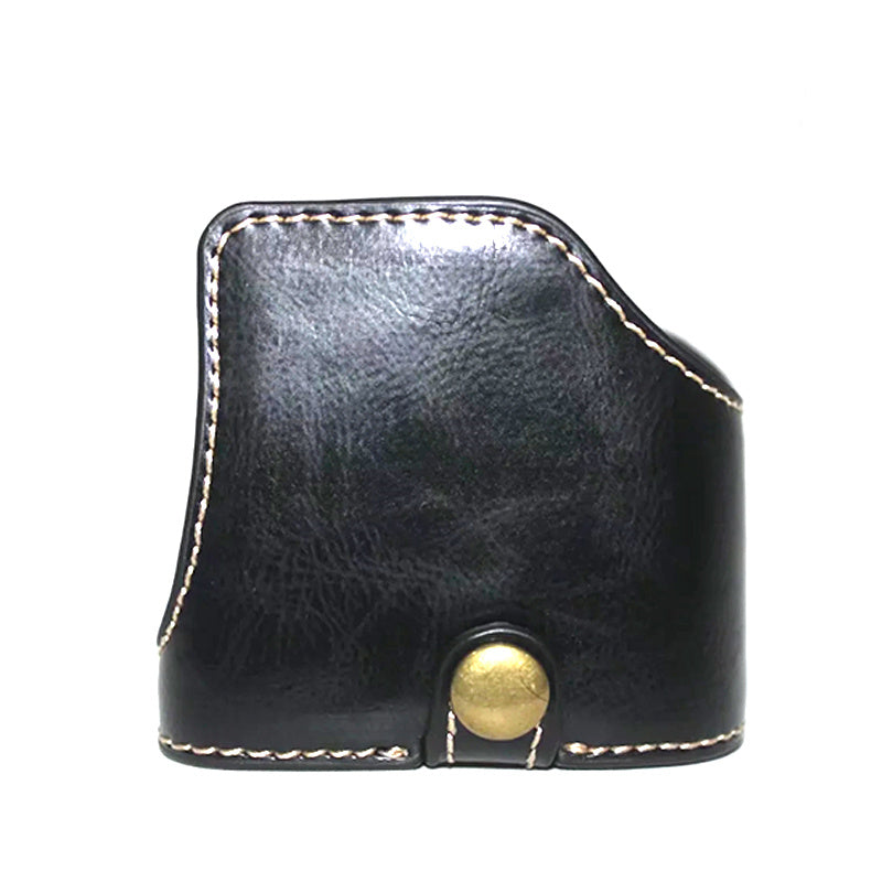 Uniqkart for Sony A6600 Anti-scratch PU Leather Camera Bottom Cover Battery Opening Design Half Body Protective Case with Hand Strap - Black