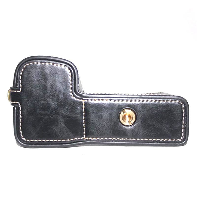 Uniqkart for Sony A6600 Anti-scratch PU Leather Camera Bottom Cover Battery Opening Design Half Body Protective Case with Hand Strap - Black