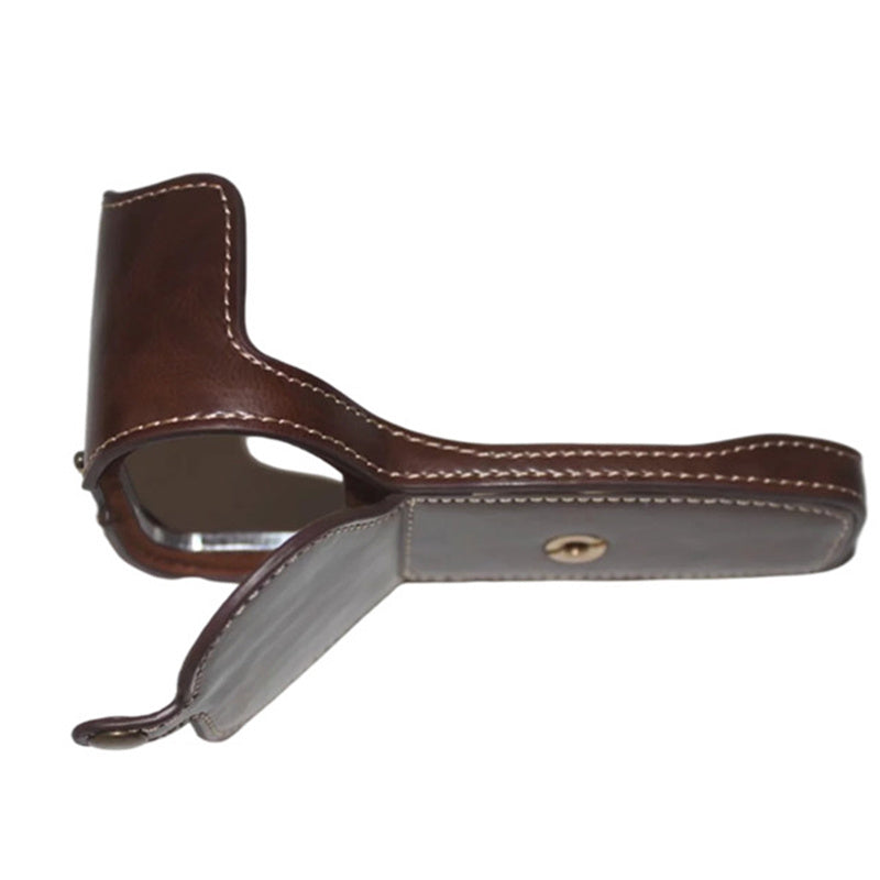 Uniqkart for Canon EOS 6D Mark II PU Leather Bottom Cover Half Body Protective Camera Case with Battery Opening - Coffee