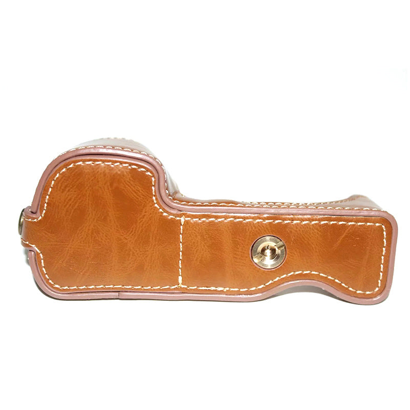 Uniqkart for Sony A6400 / A6300 / A6000 Battery Opening Bottom Case PU Leather Half Body Protective Cover with Hand Strap - Brown