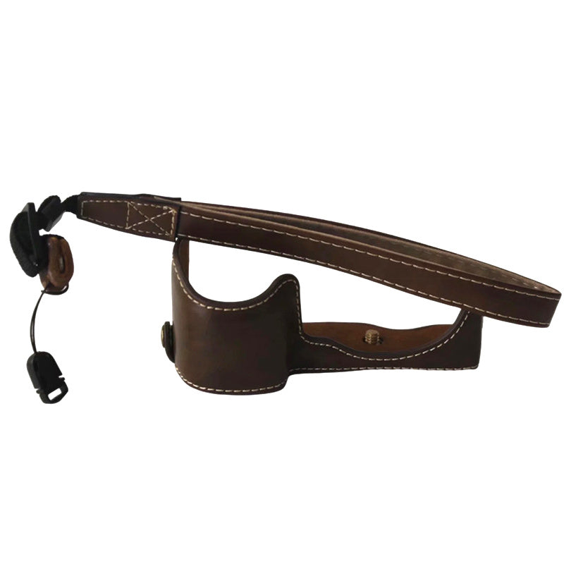 Uniqkart for Sony A6400 / A6300 / A6000 Battery Opening Bottom Case PU Leather Half Body Protective Cover with Hand Strap - Coffee