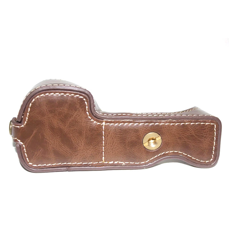 Uniqkart for Sony A6400 / A6300 / A6000 Battery Opening Bottom Case PU Leather Half Body Protective Cover with Hand Strap - Coffee