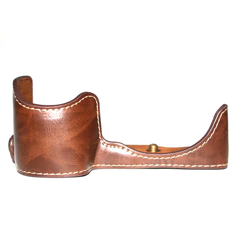 Uniqkart for Sony A6400 / A6300 / A6000 Battery Opening Bottom Case PU Leather Half Body Protective Cover with Hand Strap - Coffee