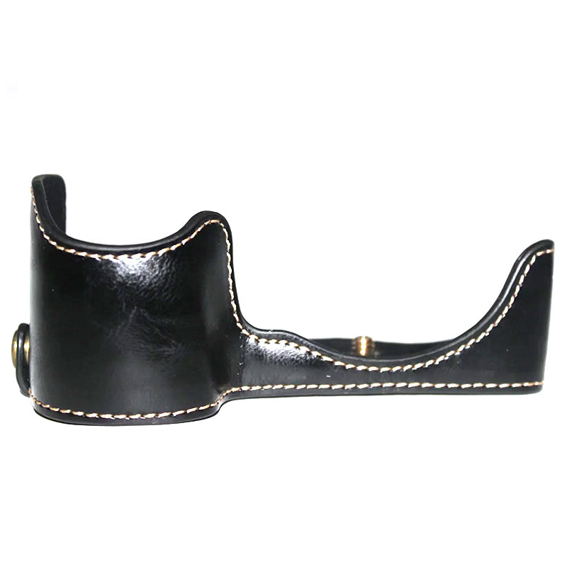 Uniqkart for Sony A6400 / A6300 / A6000 Battery Opening Bottom Case PU Leather Half Body Protective Cover with Hand Strap - Black