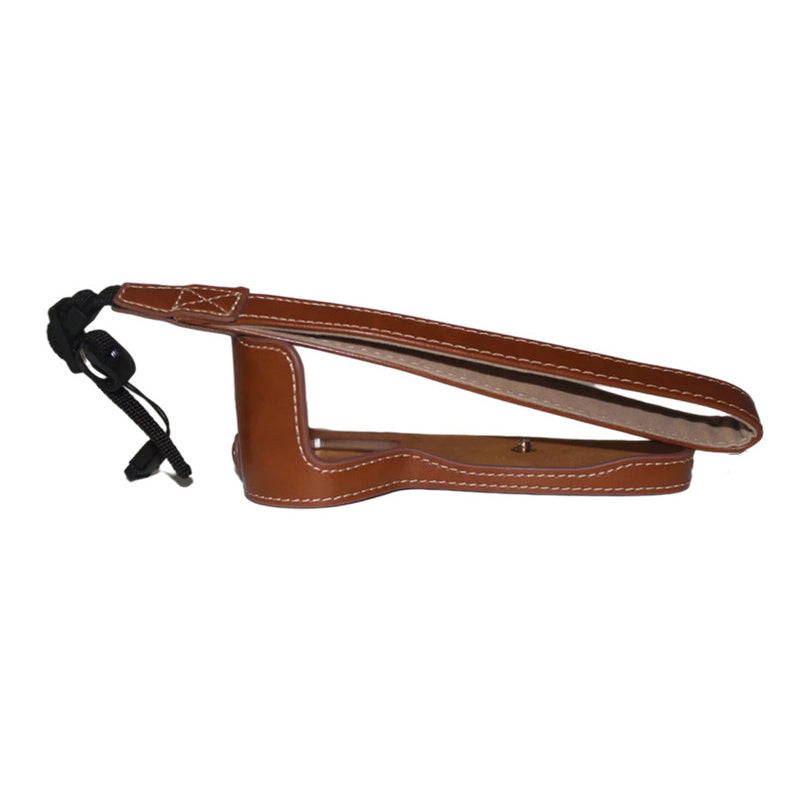 Uniqkart for Canon EOS 6D Mark II PU Leather Camera Bottom Case with Hand Strap, Battery Opening Design Half Body Protective Cover - Brown