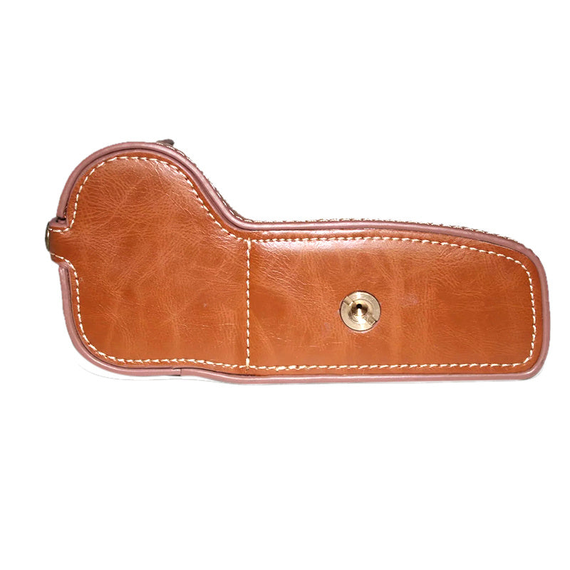 Uniqkart for Canon EOS 6D Mark II PU Leather Camera Bottom Case with Hand Strap, Battery Opening Design Half Body Protective Cover - Brown