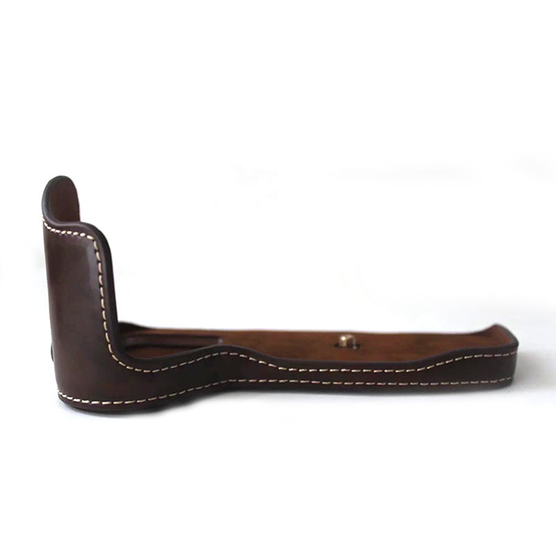 Uniqkart for Canon EOS 6D Mark II PU Leather Camera Bottom Case with Hand Strap, Battery Opening Design Half Body Protective Cover - Coffee