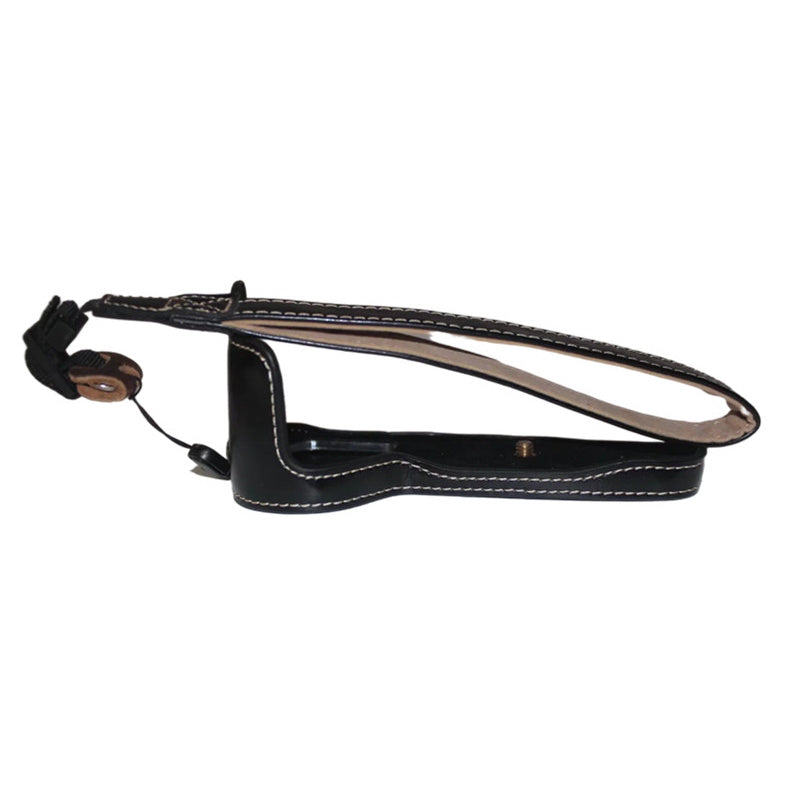 Uniqkart for Canon EOS 6D Mark II PU Leather Camera Bottom Case with Hand Strap, Battery Opening Design Half Body Protective Cover - Black