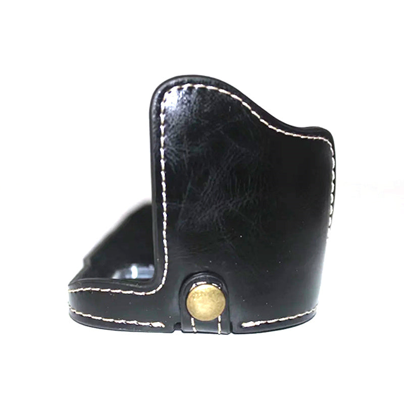 Uniqkart for Canon EOS 6D Mark II PU Leather Camera Bottom Case with Hand Strap, Battery Opening Design Half Body Protective Cover - Black