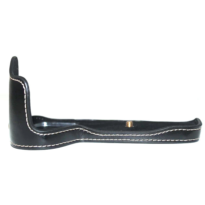 Uniqkart for Canon EOS 6D Mark II PU Leather Camera Bottom Case with Hand Strap, Battery Opening Design Half Body Protective Cover - Black