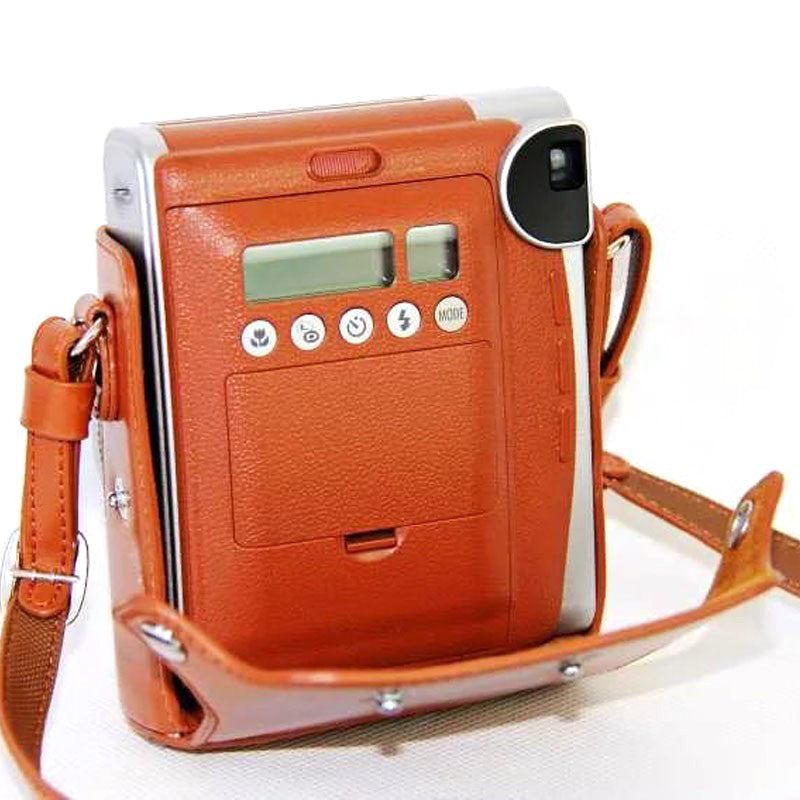 Uniqkart for Fujifilm Instax Mini 90 Synthetic Leather Camera Bag Protective Case with Film Case and Neck Strap - Brown