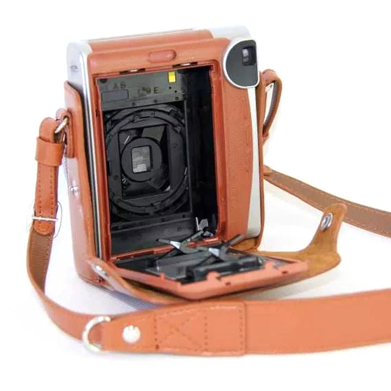 Uniqkart for Fujifilm Instax Mini 90 Synthetic Leather Camera Bag Protective Case with Film Case and Neck Strap - Brown
