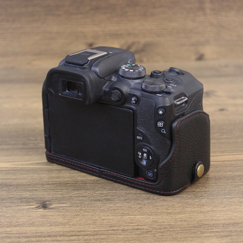 Genuine Leather Camera Bottom Case for Canon EOS R10, Anti-dust Camera Half Body Cover - Black