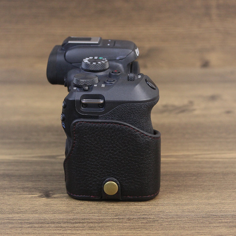 Genuine Leather Camera Bottom Case for Canon EOS R10, Anti-dust Camera Half Body Cover - Black