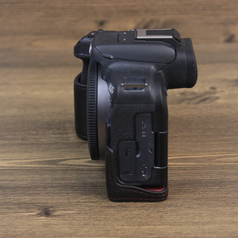 Genuine Leather Camera Bottom Case for Canon EOS R10, Anti-dust Camera Half Body Cover - Black